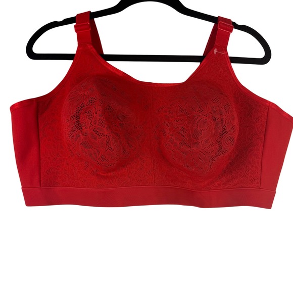 NWOT Cacique Red Lace Full Coverage Full Support Bra 46DDD NW Scoop Cotton Blend - Picture 1 of 10